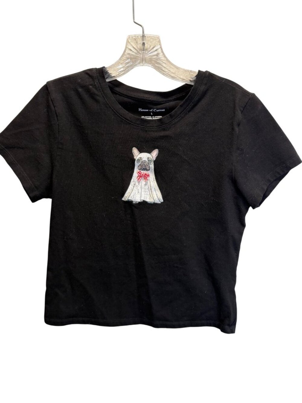French Bulldog Ghost Graphic Womens Black Crop Top Size L By House Of Cotton